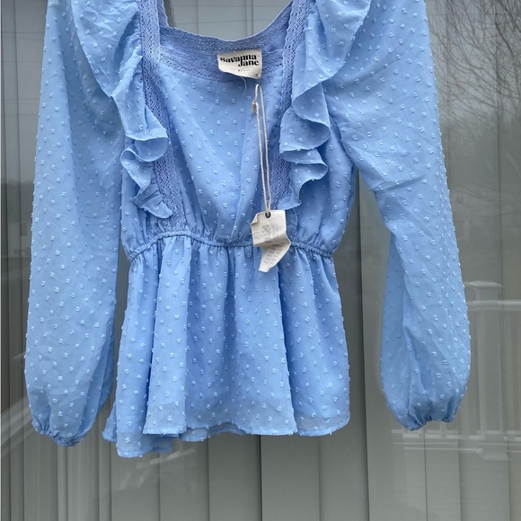 Women's Blue Ruffled Top - Picture 7 of 11